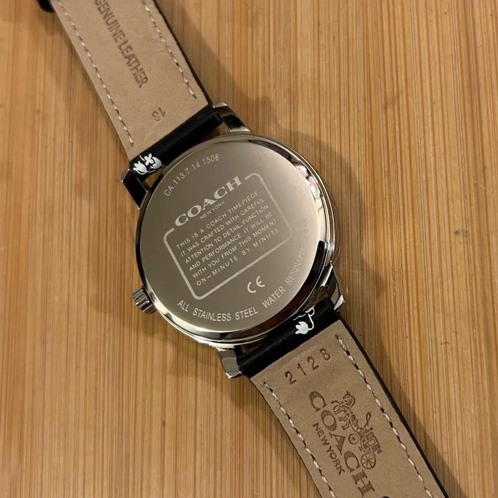 Coach Grand Floral Watch With 36mm Face & Black Leather Band